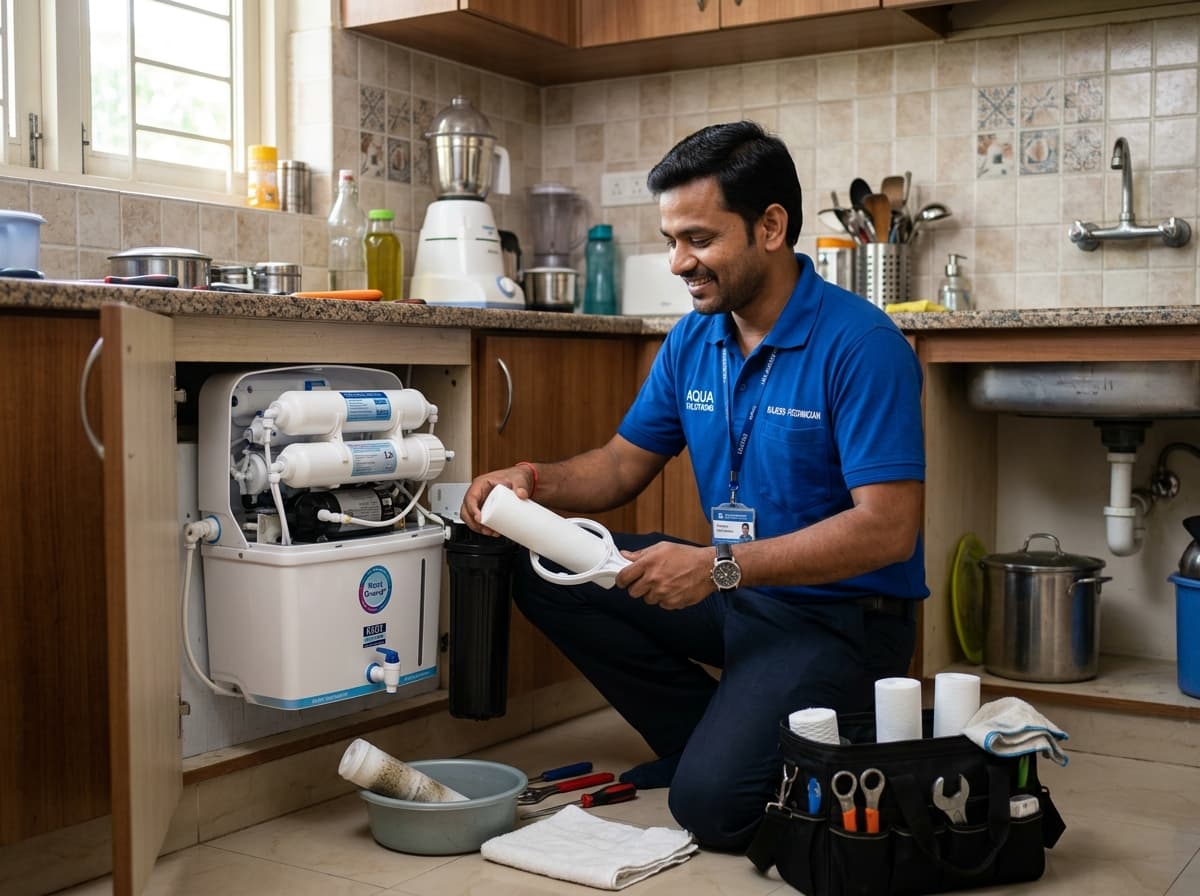 Akhil Water Purifier certified technician replacing water purifier filters in Mumbai home kitchen